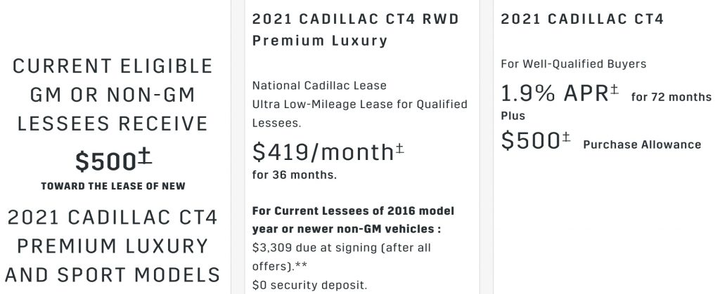 Cadillac CT4 discount July 2021