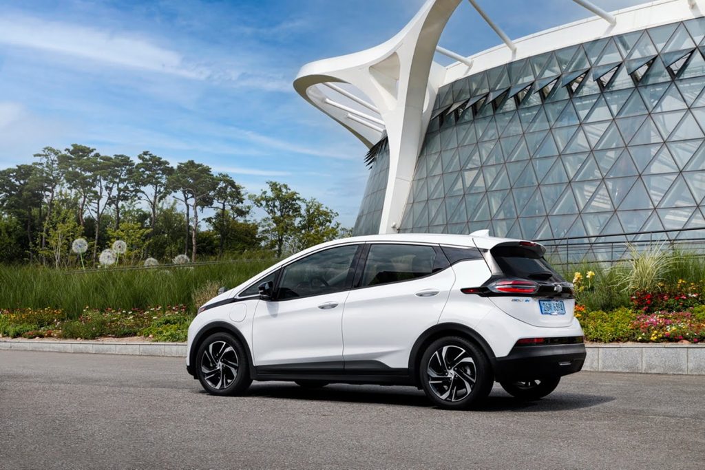 Shown here is the 2022 Chevy Bolt EV. Production of the all-electric subcompact crossover will end later this year.
