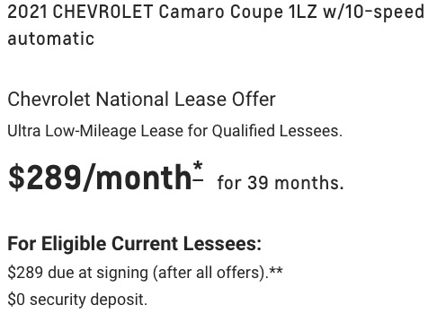 Chevy Camaro lease offer