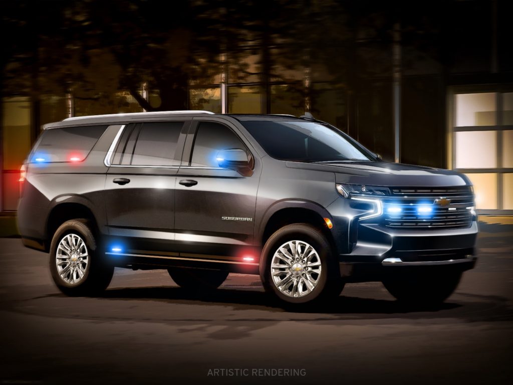 Side view of the GM Defense HD SUV Suburban.