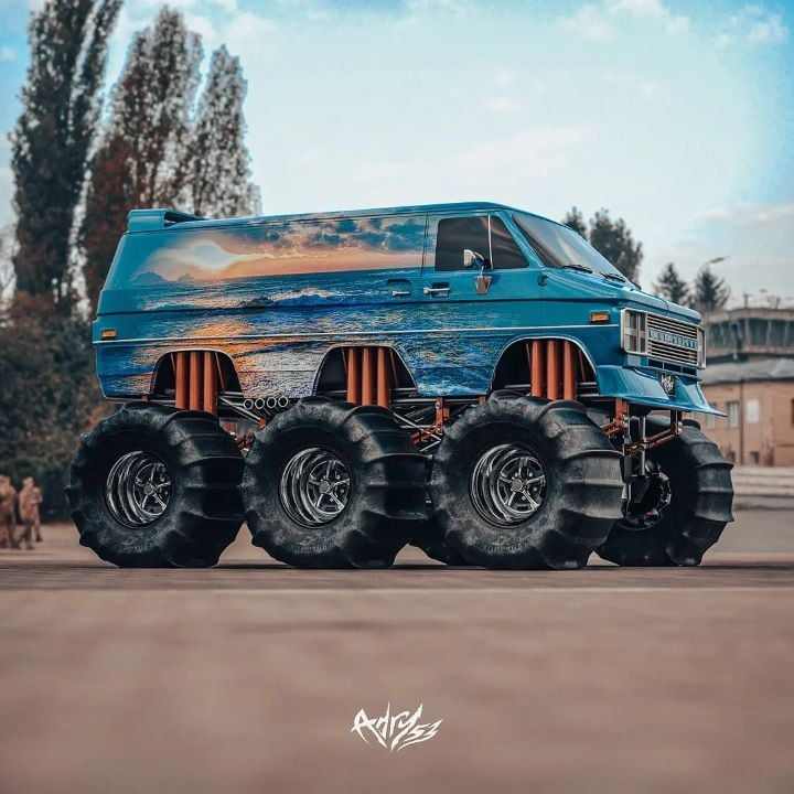 por no mencionar Dispersión oleada Vantastique' Rendering Is A Rad Chevy Van With Six-Wheel Drive