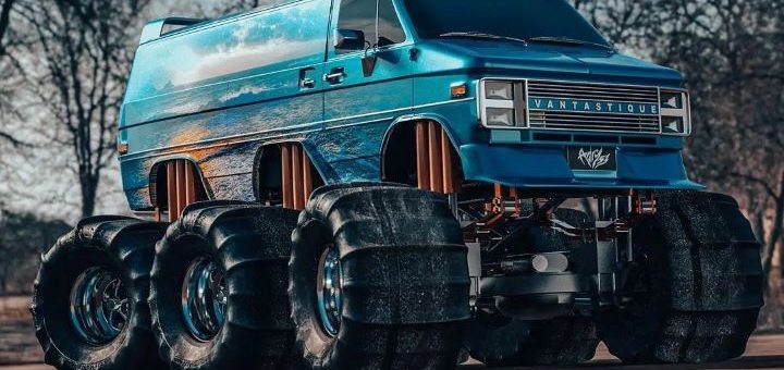 por no mencionar Dispersión oleada Vantastique' Rendering Is A Rad Chevy Van With Six-Wheel Drive