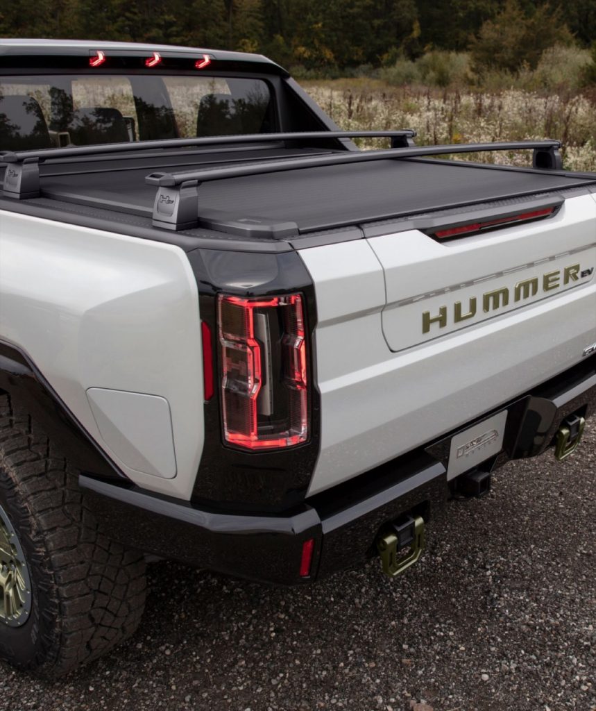 The hard power-retractable tonneau cover on the 2024 GMC Hummer EV Pickup.