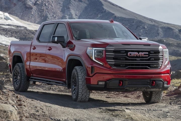 2022 GMC Sierra 1500 AT4X front three quarter angle.