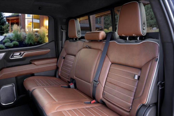 Rear seats in the GMC Sierra pickup truck.