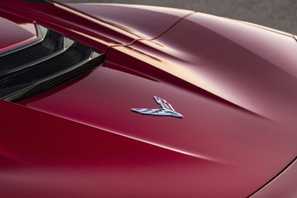 The Corvette logo on the 2023 Chevy Corvette.