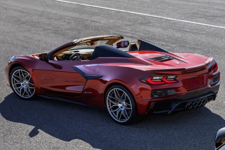 Chevy Corvette Z06 Convertible rear three quarter angle.