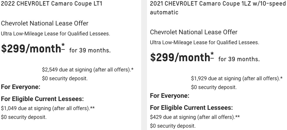 Chevy Camaro lease offers