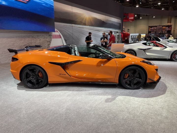 Side view of Chevy Corvette C8 Z06 Convertible. Chevy Corvette deals include lease cash in February 2025.