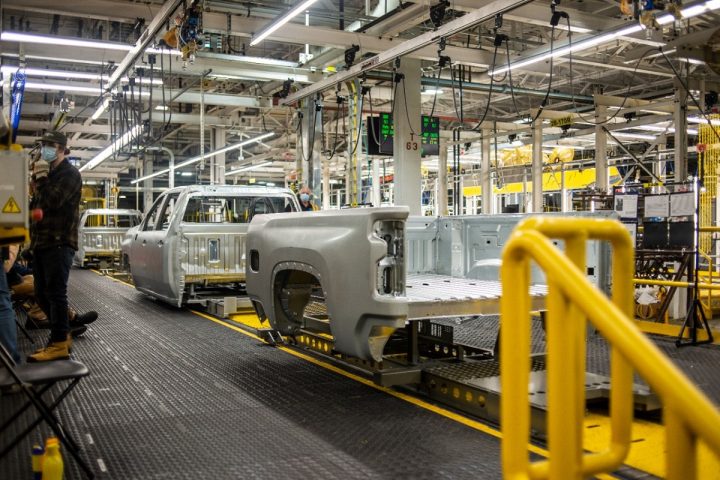 A Chevy Silverado assembly line at Oshawa.