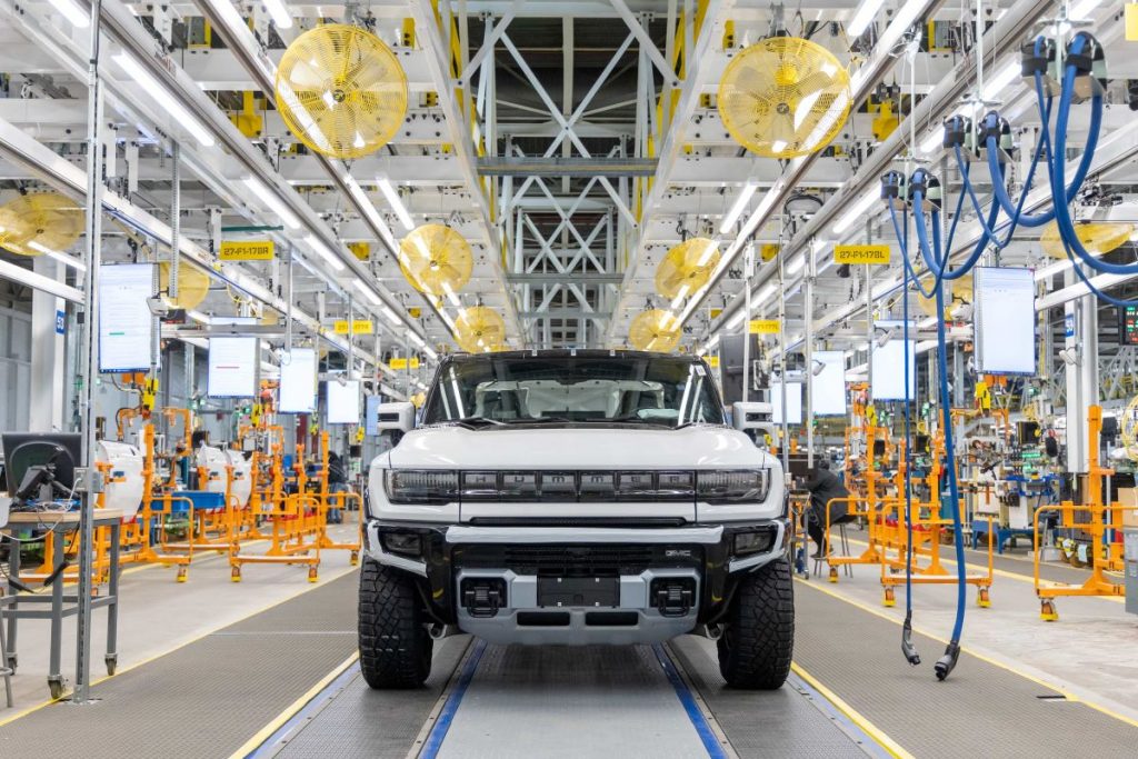 The GMC Hummer EV rolls off the line in Michigan.