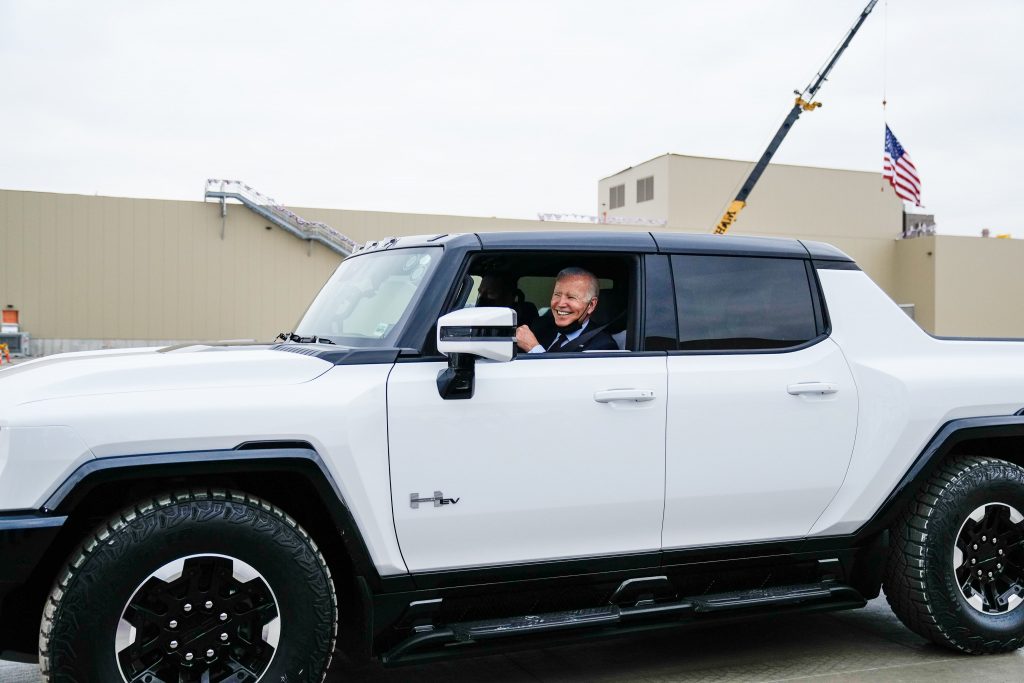 President Biden drives the GMC Hummer EV