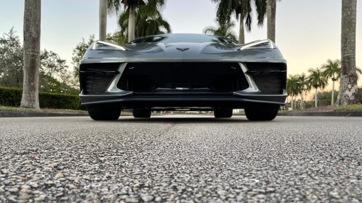 The front end of the C8 Stingray. GM has increased the Corvette Stingray price every year since the sports car launched for the 2020 model year.