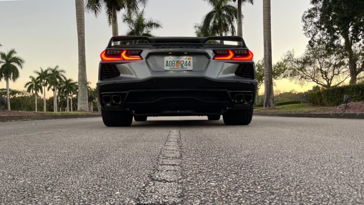 The rear end of the C8 Corvette.