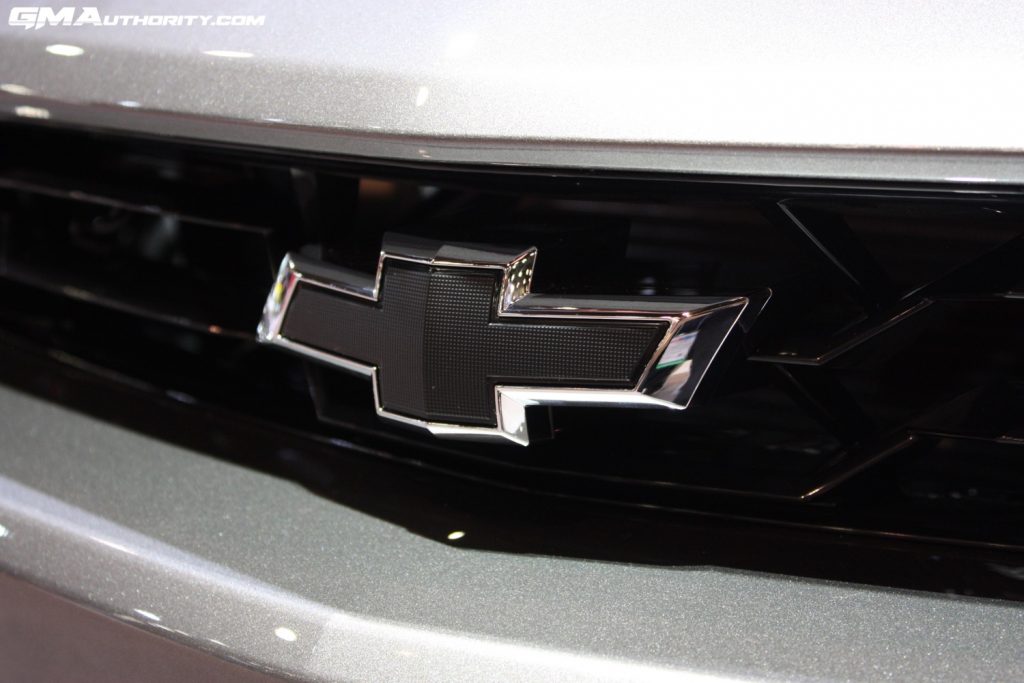 The Chevy Bow Tie badge on a Chevy Camaro grille.
