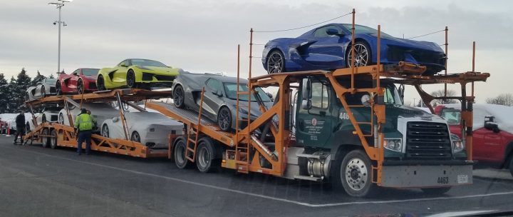 Jack Cooper truck loaded with Corvette models.