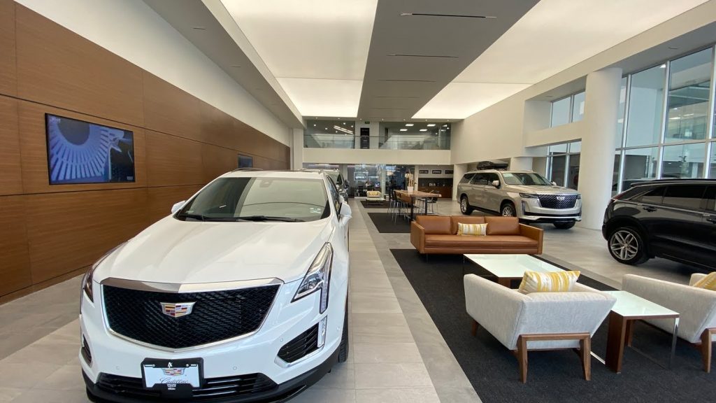 A Cadillac dealer showroom.