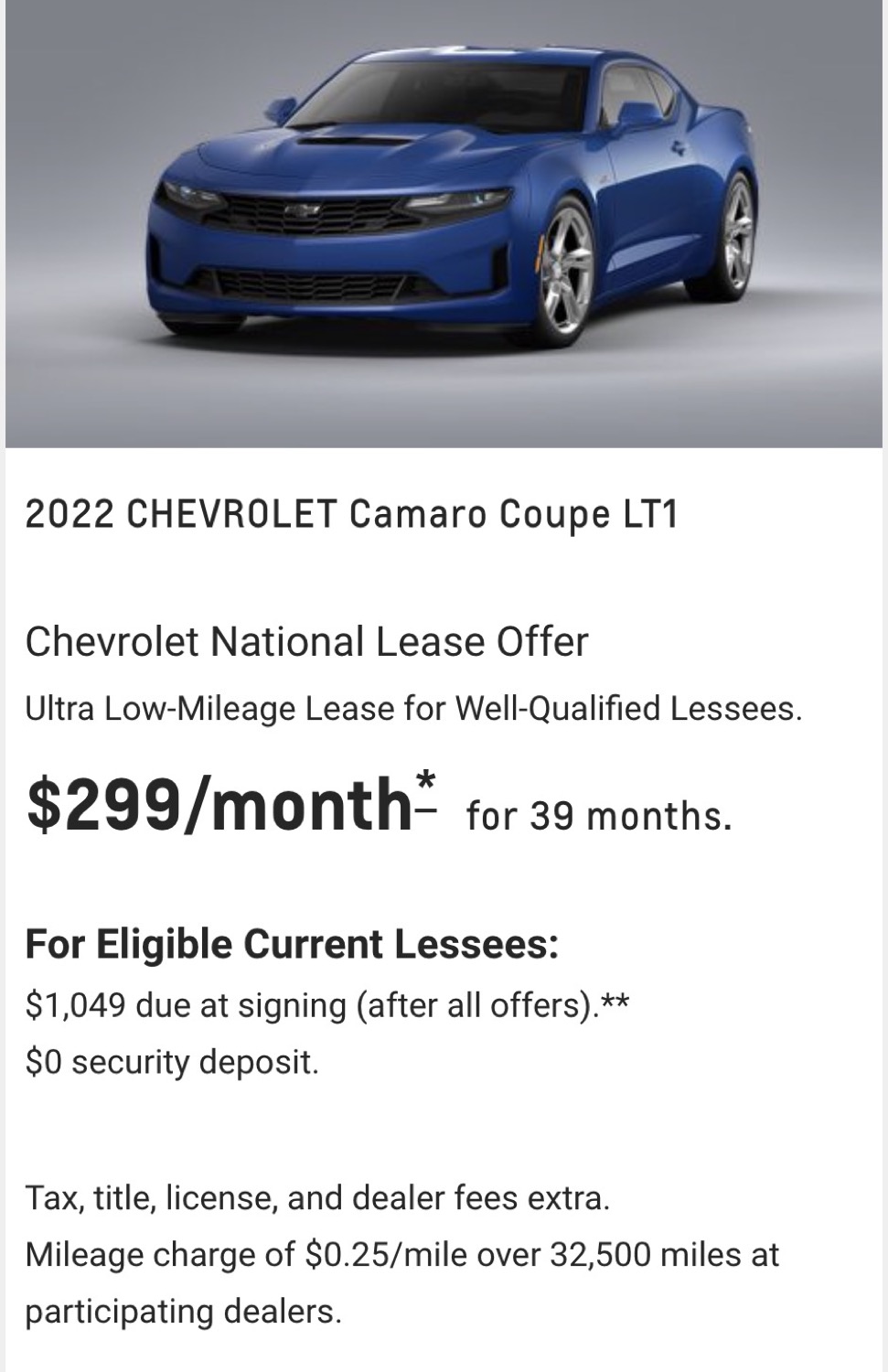 Chevy Camaro Lease Continues For LT1 Coupe In December 2021