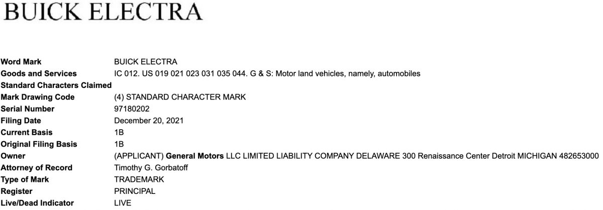 GM Files To Trademark Buick Electra, This Time In The U.S.