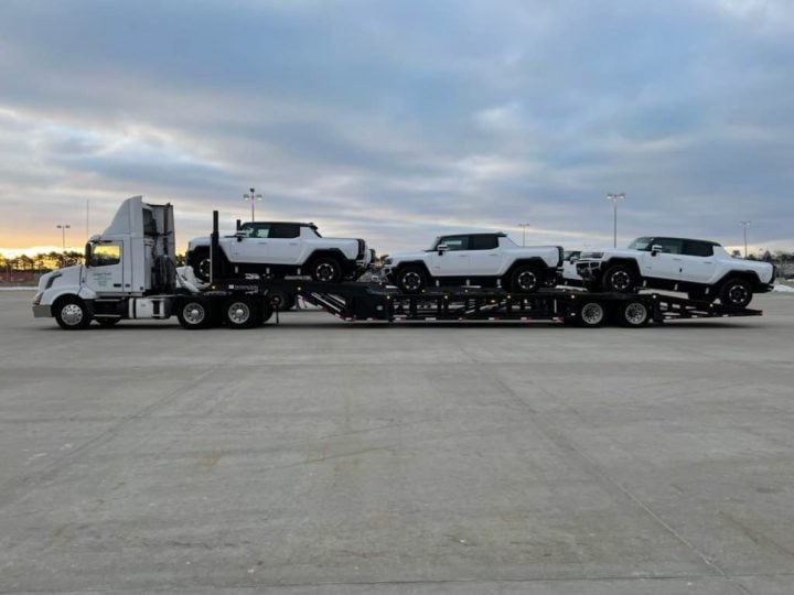 GMC Hummer EV Pickup models on a truck.