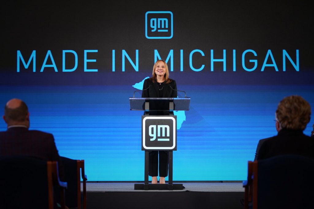 GM CEO Mary Barra at an Ultium Cells event in Michigan.