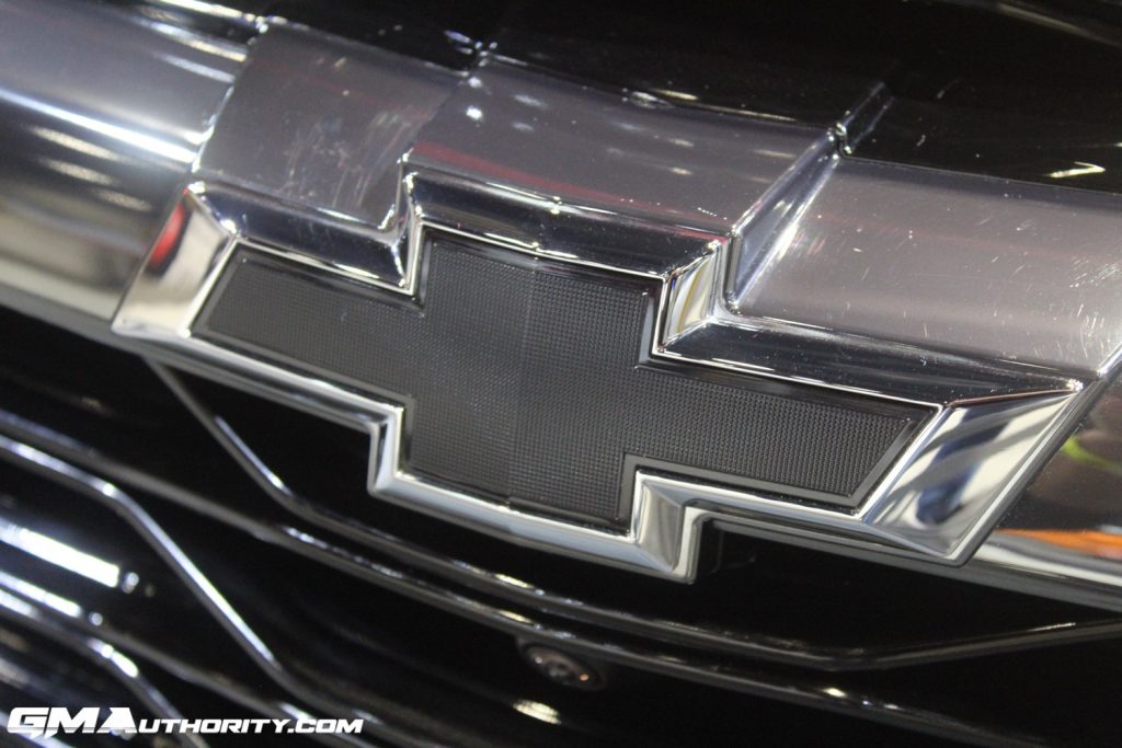 The Chevy Bow Tie on the grille of the Chevy Blazer.