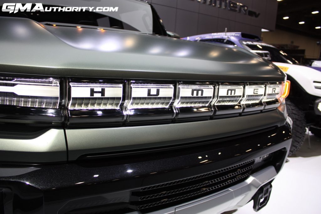 The front grille on the GMC Hummer EV SUV.