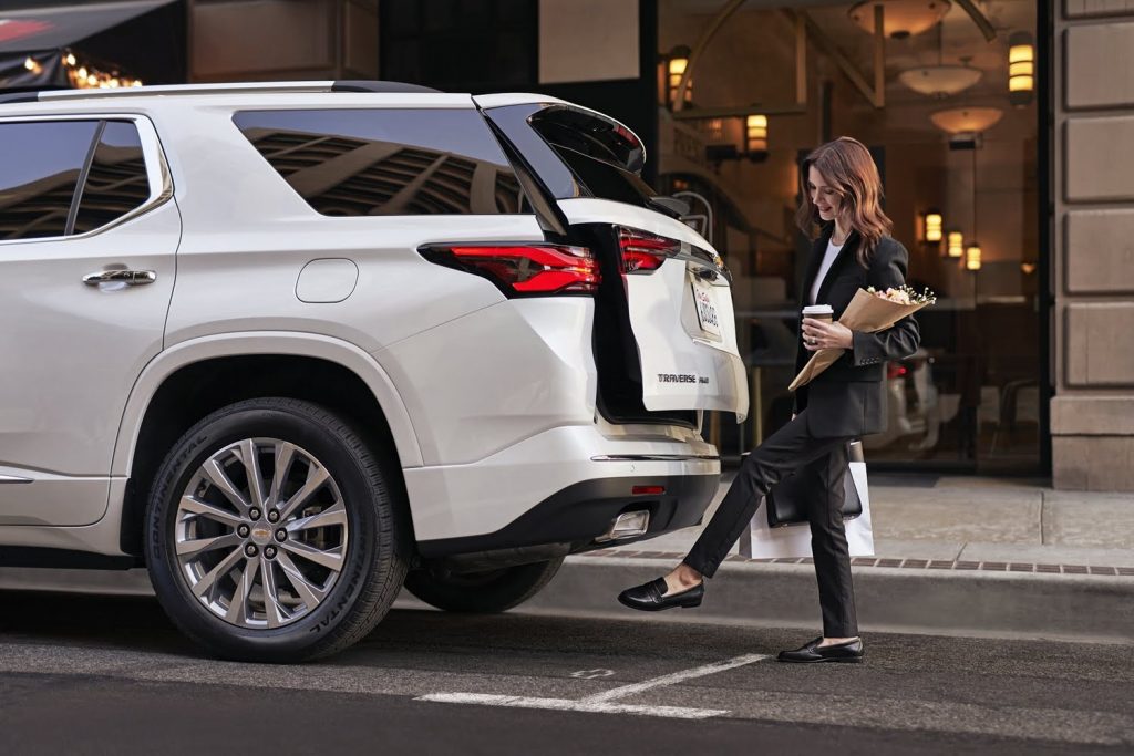 Shown here is the 2022 Chevy Traverse in the range-topping High Country trim. The next generation of the three-row full-size crossover arrives for the 2024 model year.