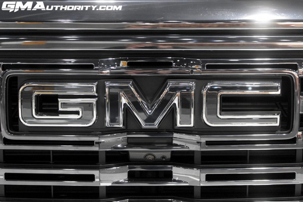 The GMC logo on the GMC Sierra grille.