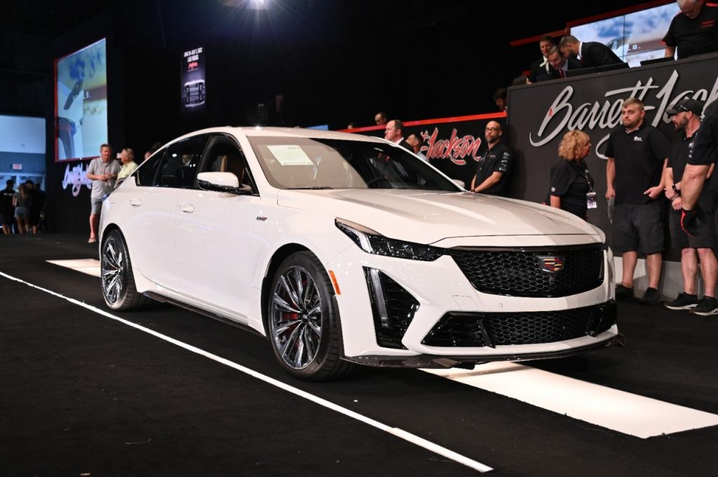 The first 2023 Cadillac CT5-V Blackwing 120th Anniverary Edition fetched $250,000 at the Barrett-Jackson Palm Beach auction in April 2022.