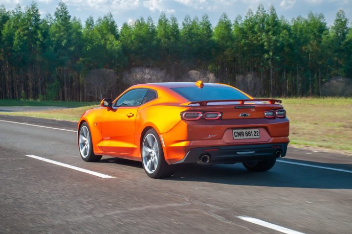 Rear three quarters view of the Chevy Camaro. 