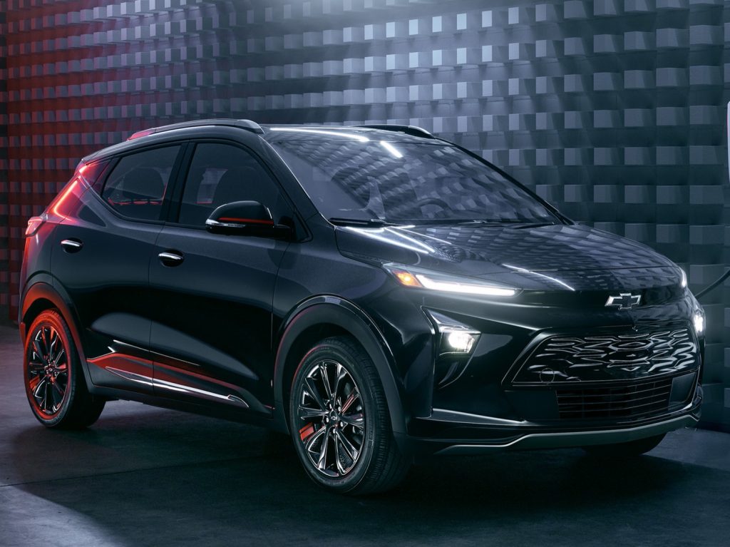 Front three quarters view of the 2023 Chevy Bolt EV Redline Edition 