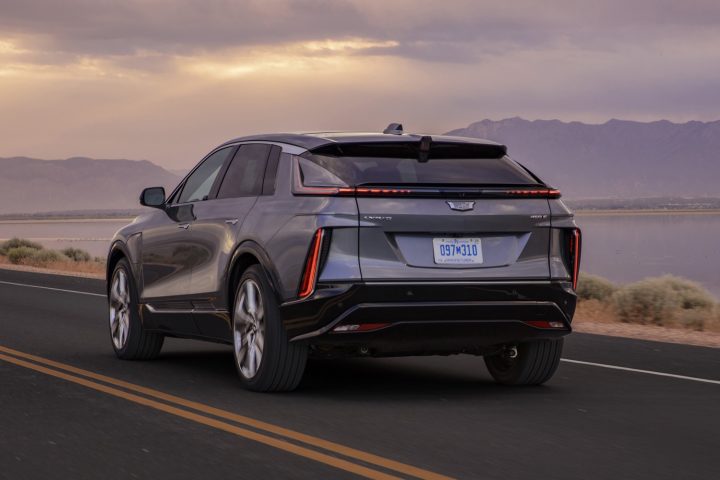 Rear three quarters view of the Cadillac Lyriq. 