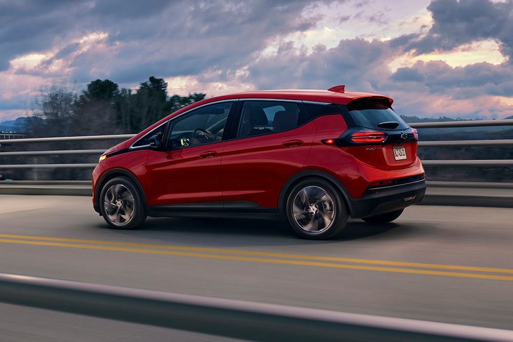 Shown here is the 2023 Chevy Bolt EV all-electric subcompact crossover.