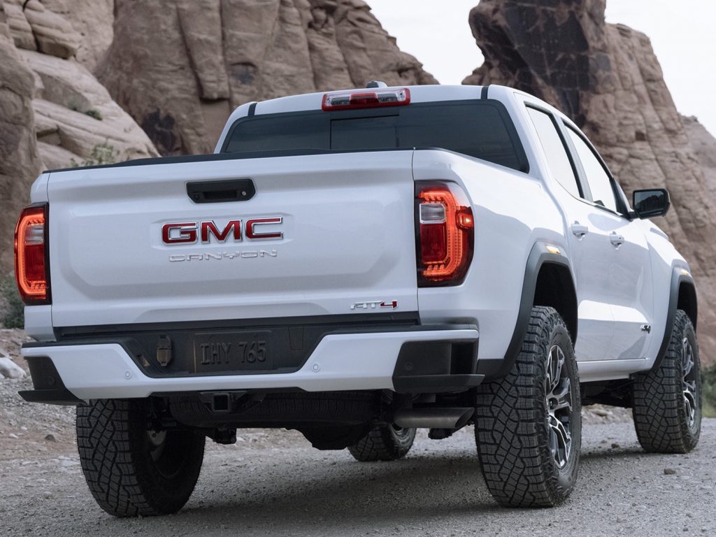 Rear three quarters view of the 2023 GMC Canyon.
