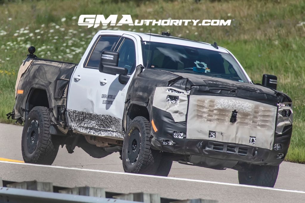 Prototype of upcoming 2024 GMC Sierra HD AT4X undergoing testing in August 2022.