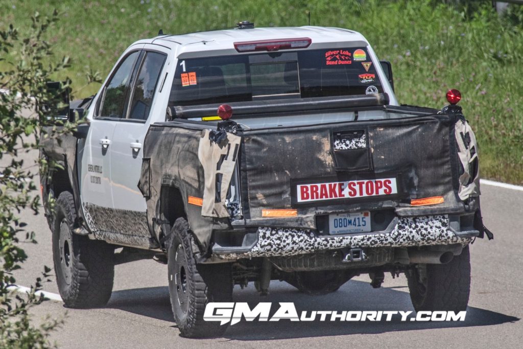 Prototype of upcoming 2024 GMC Sierra HD AT4X undergoing testing in August 2022.