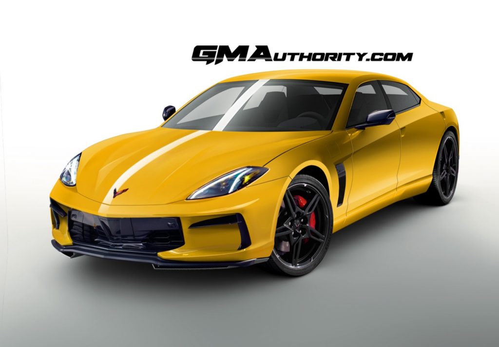 A rendering of the Corvette Electric Sedan by GM Authority.