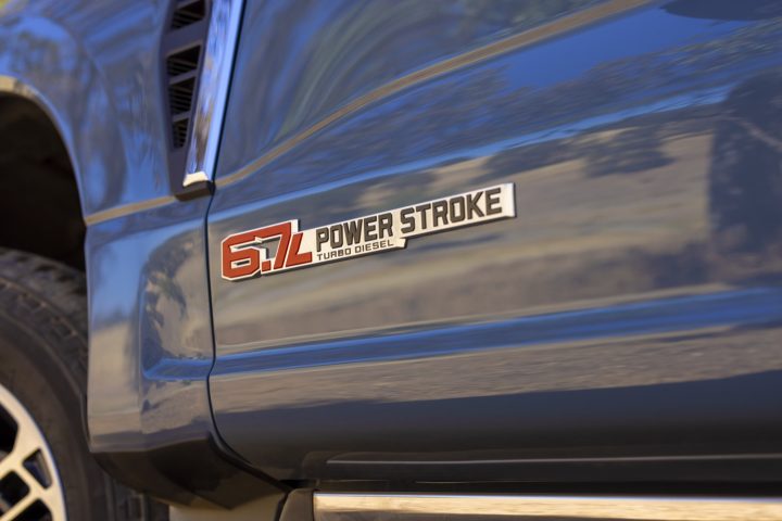 Ford Super Duty Power Stroke badge.