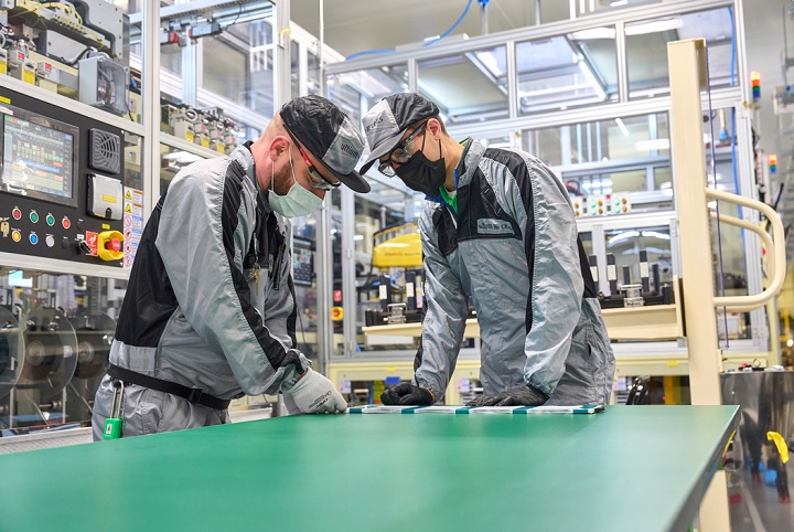 Workers at the Ultium Cells battery plant in Ohio.