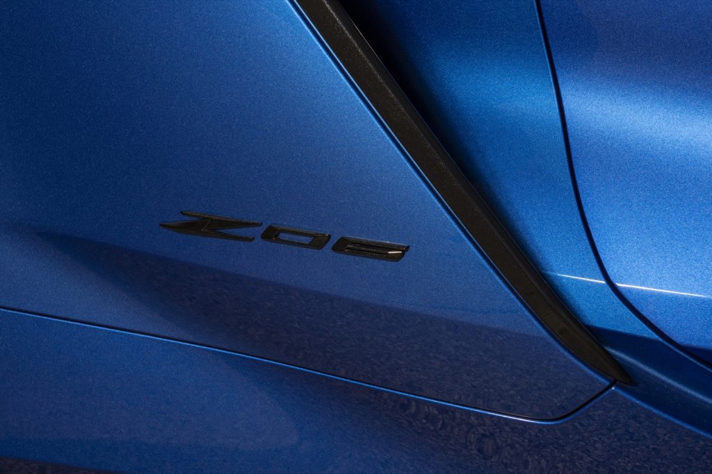 Z06 logo on an Elkhard Blue Metallic 2023 Chevy Corvette Z06.