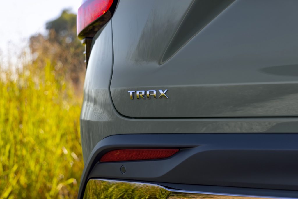 The rear badge on the 2024 Chevy Trax.