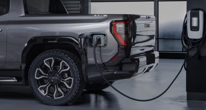 Charging detail view of the 2024 GMC Sierra EV. 