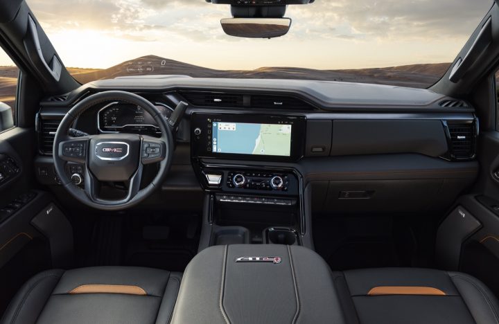 Cockpit view of the 2024 GMC Sierra HD.