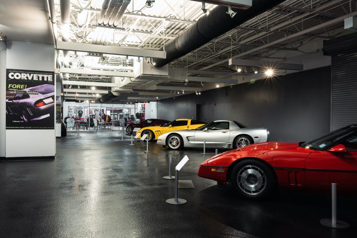 A collection Corvettes at the National Corvette Museum.