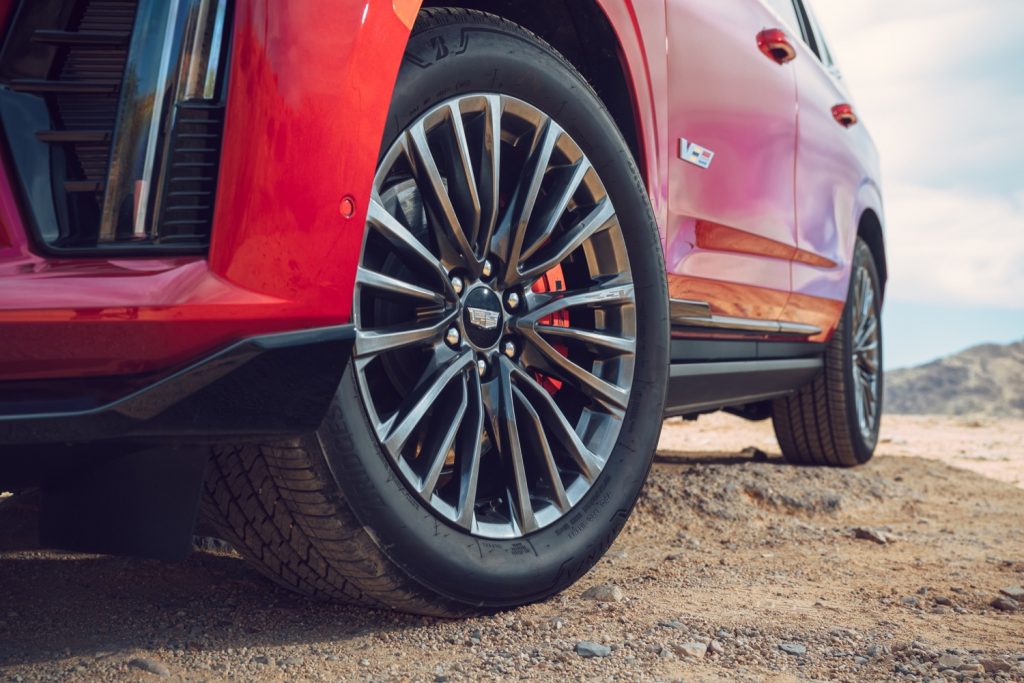 The wheel on the Cadillac Escalade-V high-performance SUV.