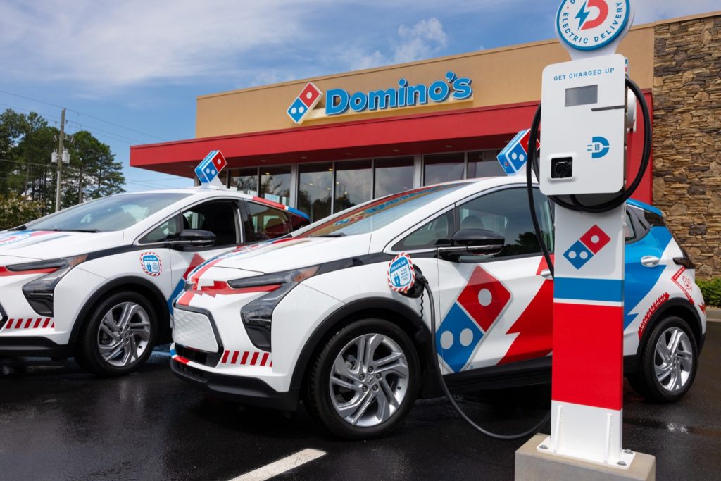 Photo of Domino's themed Chevy Bolt EV.