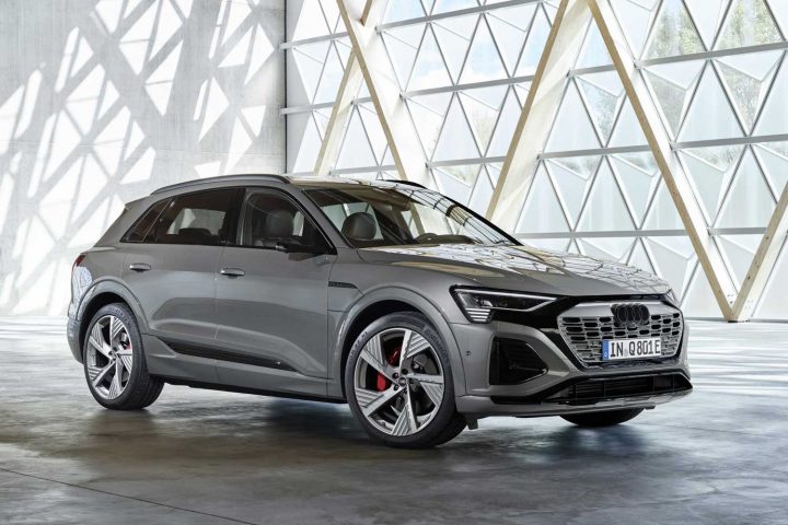 Audi Q8 e-tron front three quarter angle.
