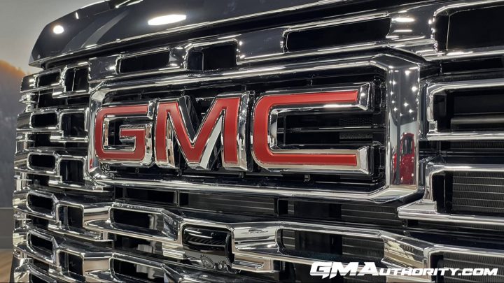 The GMC badge on the GMC Sierra grille.