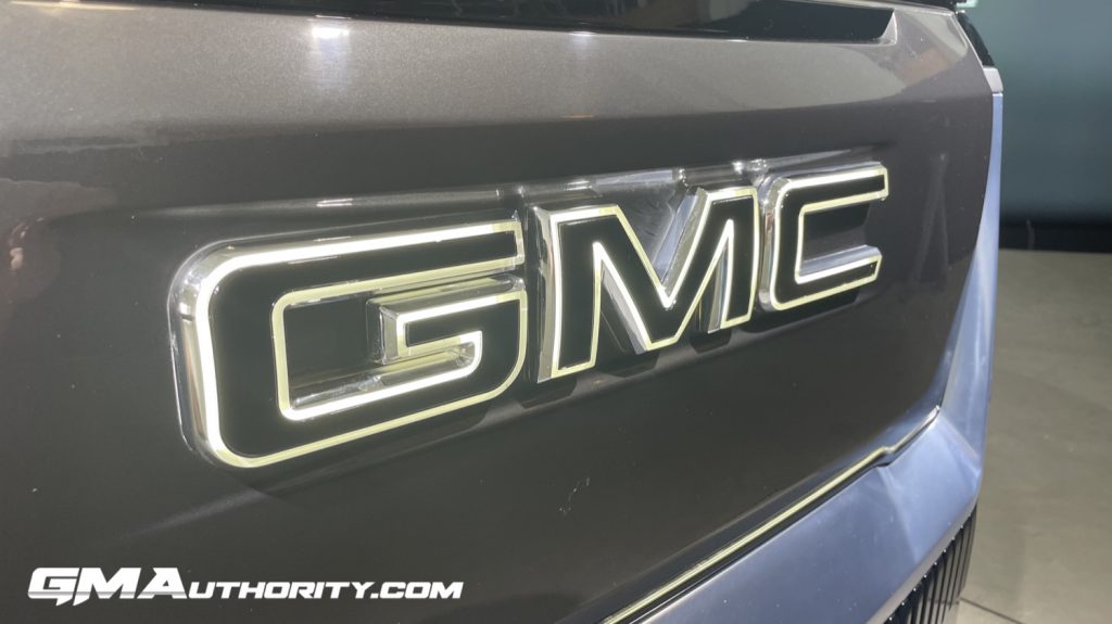 The GMC badge on a GMC Sierra.